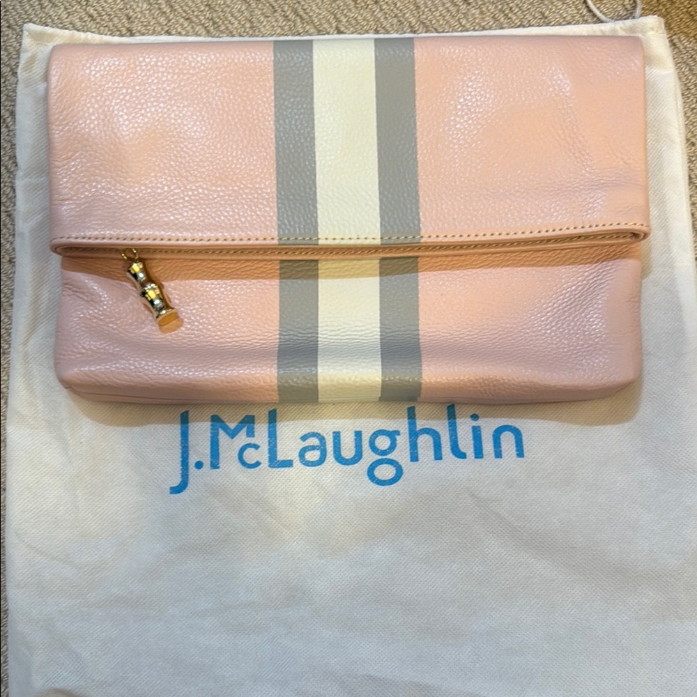J. McLaughlin Blush and Gray Leather Clutch